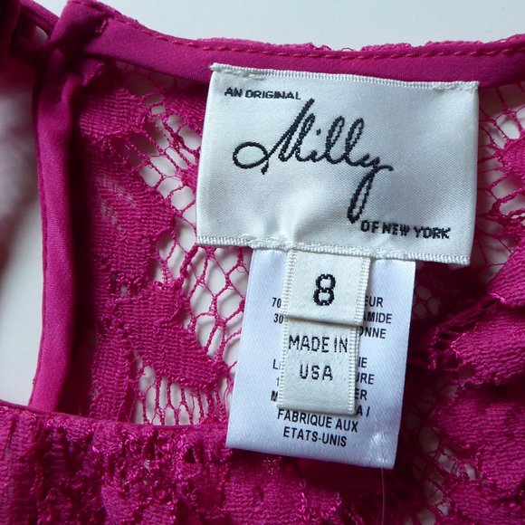 Milly Dressy 2 Piece Ivy Lace Blouse with Camisole Top Fuschia Pink USA Size 8 - Picture 6 of 10